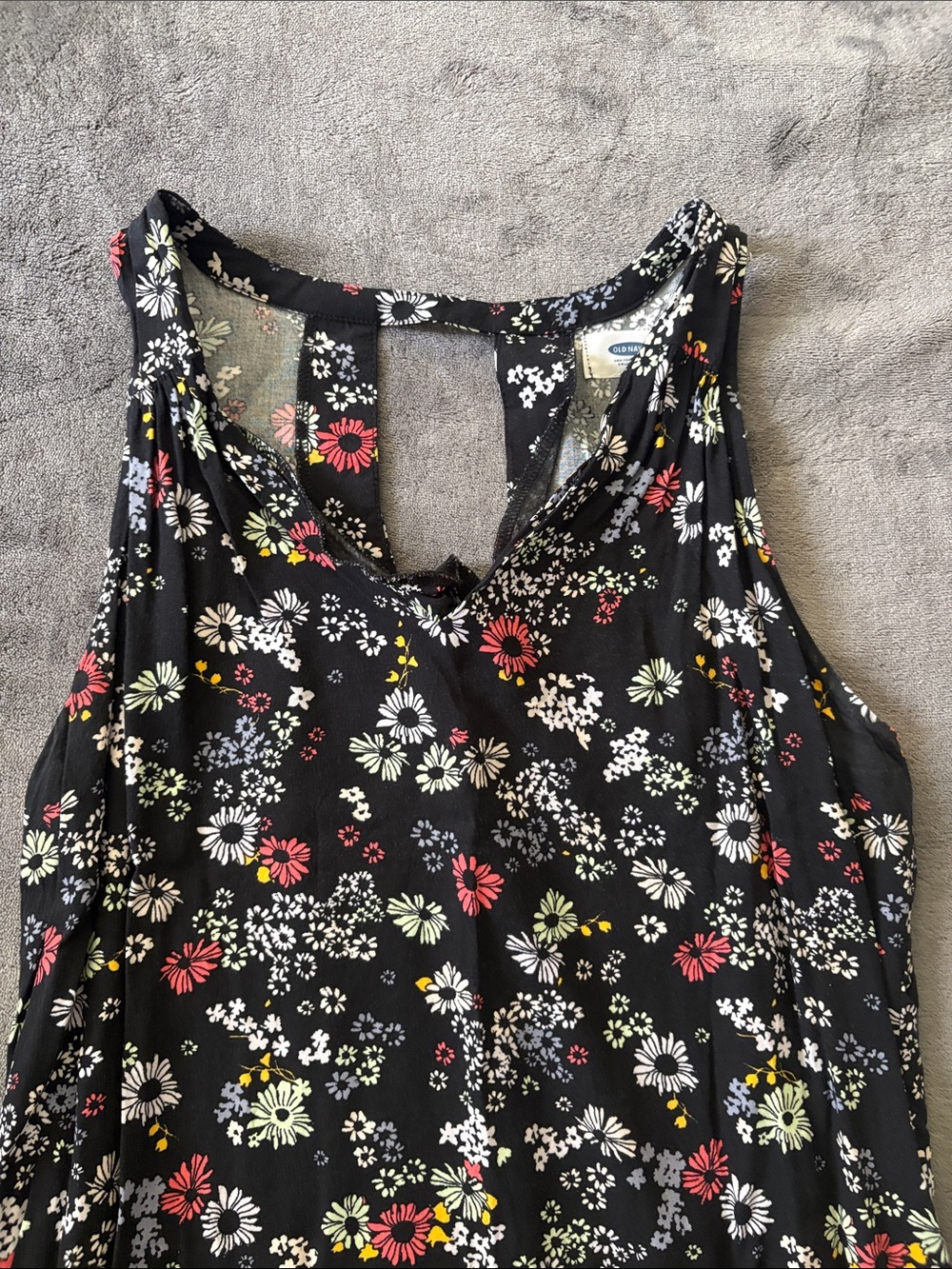 Old Navy Black Floral Tank Dress with Multicolor Daisies